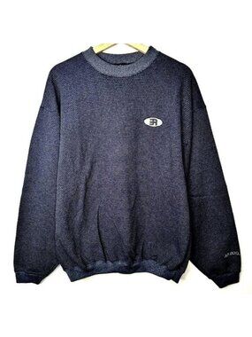 H.L. Miller Gold Sweater Mens L Vintage USA QS-9000 Textured Knit Pullover Blue